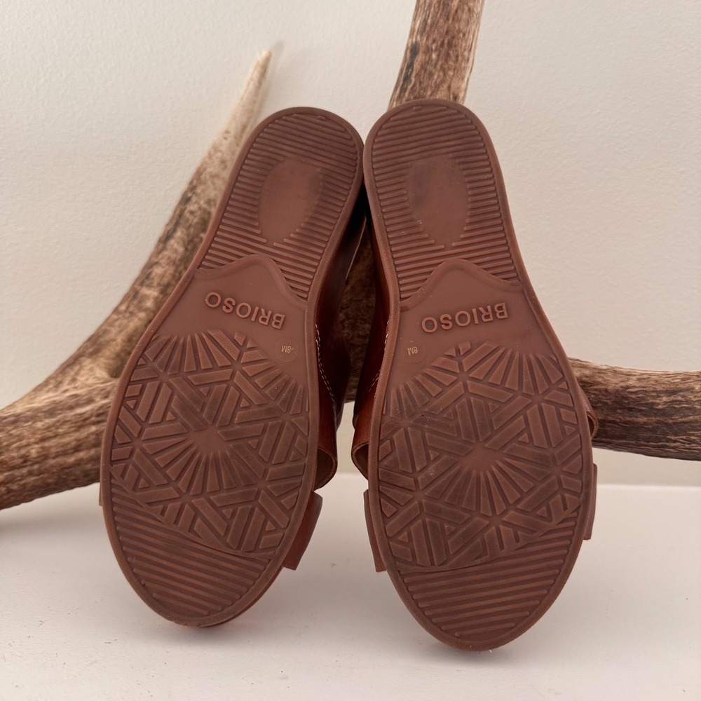 Brioso Ladera Cognac Brown Leather Platform Slide Sandals size 8M Made in Brazil - Picture 5 of 6